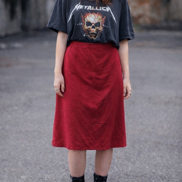 K Studio Collection Dresses & Skirts - 90s K Studio Collections Grunge Retro Red A-Line Faux Suede Skirt Plus Size 18